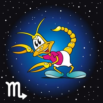Zeichnung des Sternzeichens Skorpion im Comic-Stil